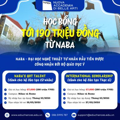 CƠ HỘI HỌC BỔNG LÊN ĐẾN 190 TRIỆU ĐỒNG TỪ NUOVA ACCADEMIA DI BELLE ARTI (NABA) – ĐẠI HỌC NGHỆ THUẬT TƯ NHÂN ĐẦU TIÊN ĐƯỢC CÔNG NHẬN BỞI BỘ GIÁO DỤC Ý